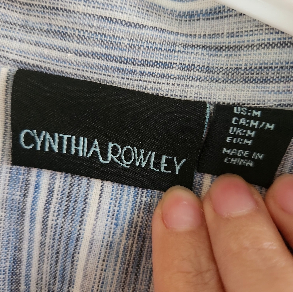 Cynthia Rowley Blue Striped Linen Blend Open Front Blazer Jacket Size Medium - Picture 6 of 11